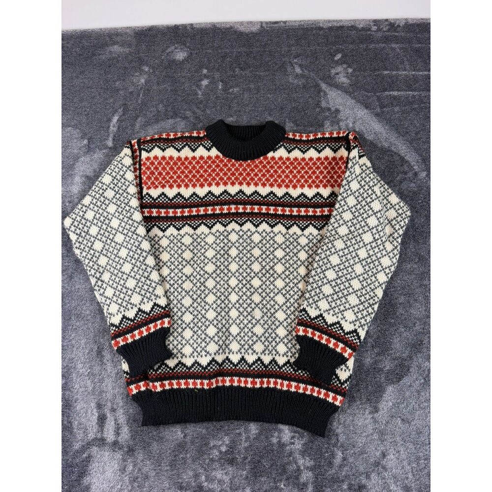 Vtg Dale Of Norway Pure New Wool Crewneck Sweater Knit Fair Isle Red Gray M